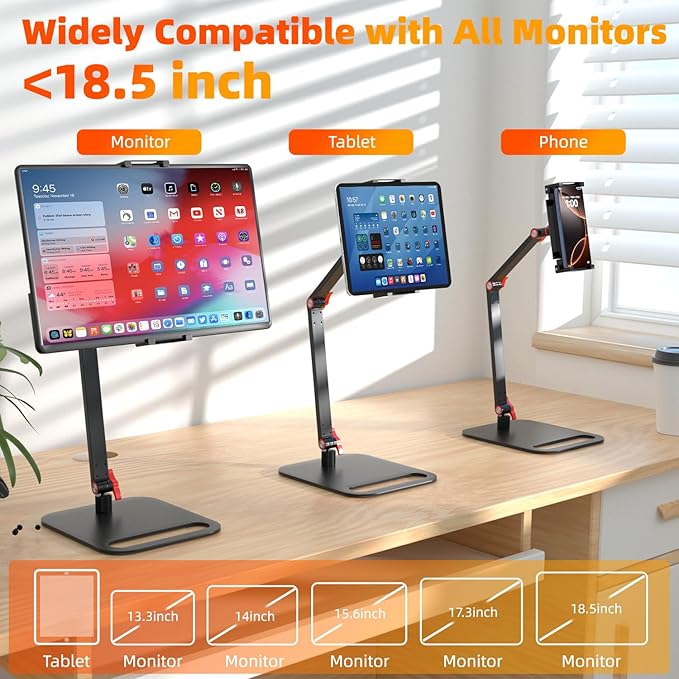Height Adjustable Portable Monitor Stand, Upgrade Knob Adjustment Portable Monitor Holder for 15.6 17.3 18.5 Inch Screen, Ergonomic Travel Monitor Mount, Tablet Stand for iPad 12.9‘’