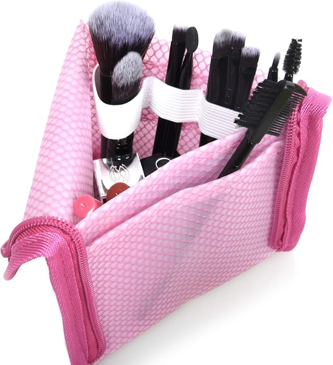 patu Standing Travel Toiletry Bag - Transparent Waterproof PVC Mesh Pouch with Triangle Design for Bathroom Essentials & Personal Care, 2 Packs, Pink