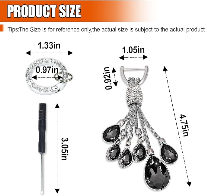 Bling Rhinestone Car Keychain, Fashion Auto Key Fob with Screwdriver, Vehicle Key Decoration Accessories for Woman (Black)