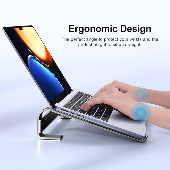 Laptop Riser for Desk - Aluminum Ergonomic Computer Stand for Laptop Cooling - Compatible with MacBook Pro/Air, Dell, HP, Lenovo, 10-17.3'', Black