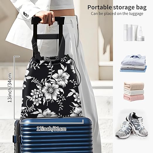 Car Trash Bag Large Hanging Can for Back of Seat, Cute Waterproof Car Garbage Bag for Vehicle, Travelling, Outdoor Beautiful Black White Floral