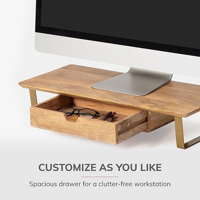 Anji Mountain Monitor Stand - Desktop Organizer & Laptop Riser, Ergonomic Monitor Riser, Space-Saving Monitor Stand for Desk, Durable Construction, Easy Assembly, Ideal for Home & Office,Natural