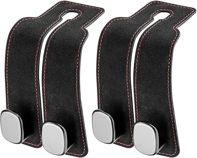 Premium Suede Double Car Headrest Hooks 2 Pack Seat Back Organizer Purse Holder Heavy Duty Metal Auto Interior Storage Clip for Bags(Black)
