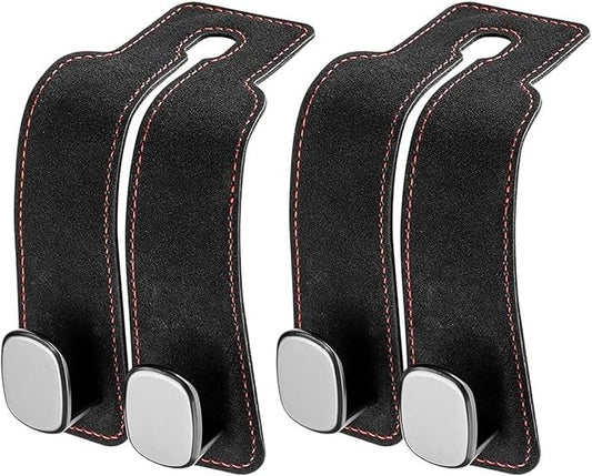Premium Suede Double Car Headrest Hooks 2 Pack Seat Back Organizer Purse Holder Heavy Duty Metal Auto Interior Storage Clip for Bags(Black)