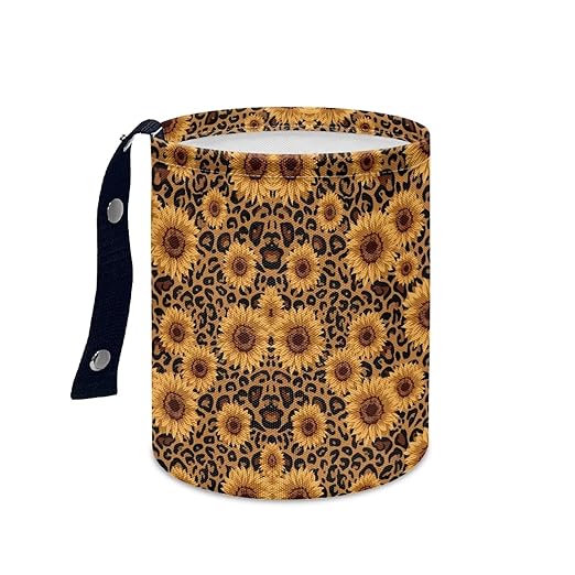 Sunflower Leopard Printed Car Rubbish Bin Portable Driver Garbage Small Mini Can Travel Hanging Garbage Organizer Bag, Large Capacity