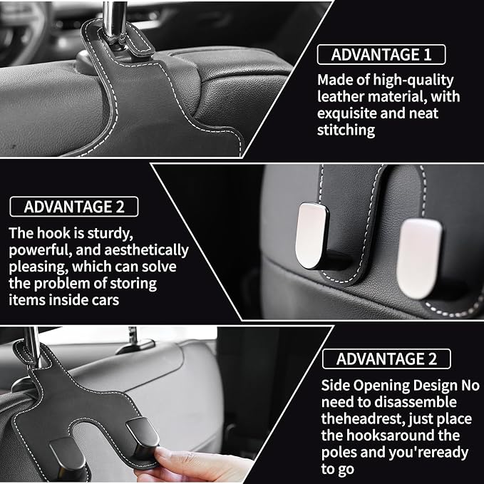 JEYODA Flexible PU Vehicle Storage Hanger, Universal Multifunctional Headrest Hooks for Car and Home (Style 2-Black)