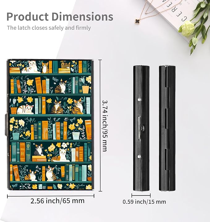 RFID Metal Wallet Credit Cards Holder Slim Mini Business Card Holder Metal ID Case Gift for Men Women,Bookshelves Cats