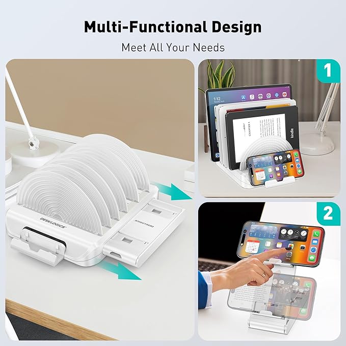 Vertical Laptop Stand Holder & Desk Organizer Rack - Adjustable Dock for MacBook, iPad, Phone (6-in-1 Multi Device Storage System with 360° Rotation)