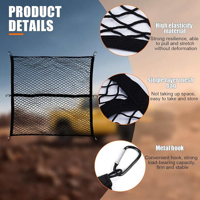 Zpana Truck Bed Cargo Net for Pickup, Highly Elastic 4'x4' Stretch to 7'x7' Stretchable Trunk Organizer Mesh with 6 PCS Carabiners, Auto Storage Accessories, Universal for Vehicles(Single Layer)