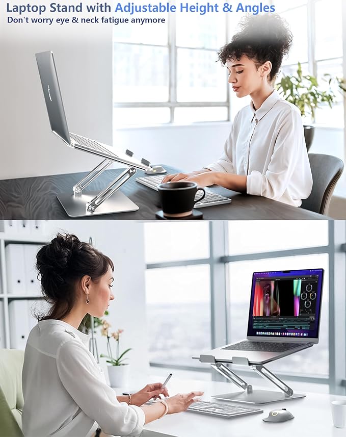 Laptop Computer Stand Adjustable Height-Tablet Holder for Desk-Foldable Riser Folding Mount for Notebook iMac MacBook Air Pro,Dell XPS, HP (10-17.3"),Aluminum-Silver