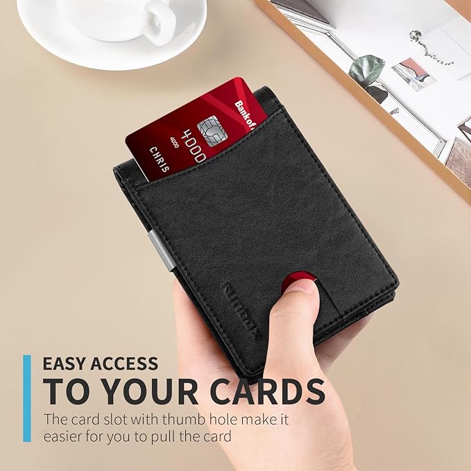 RUNBOX Slim Money Clip Wallets for Men RFID Blocking 11 Card Holder Minimalist Small Leather Bifold Men's Front Pocket Wallet Gift Box