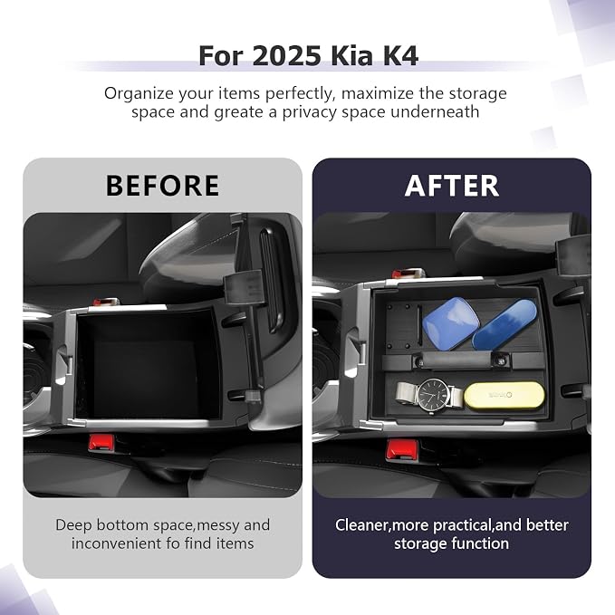 LUWU K4 KIA 2026 Center Console Organizer Compatible with 2025 2026 Kia K4 LX/LXS/EX/GT-Line/GT-Line Turbo Armrest Console Organizer Armrest Insert Tray 2025 2026 Kia K4 Accessories