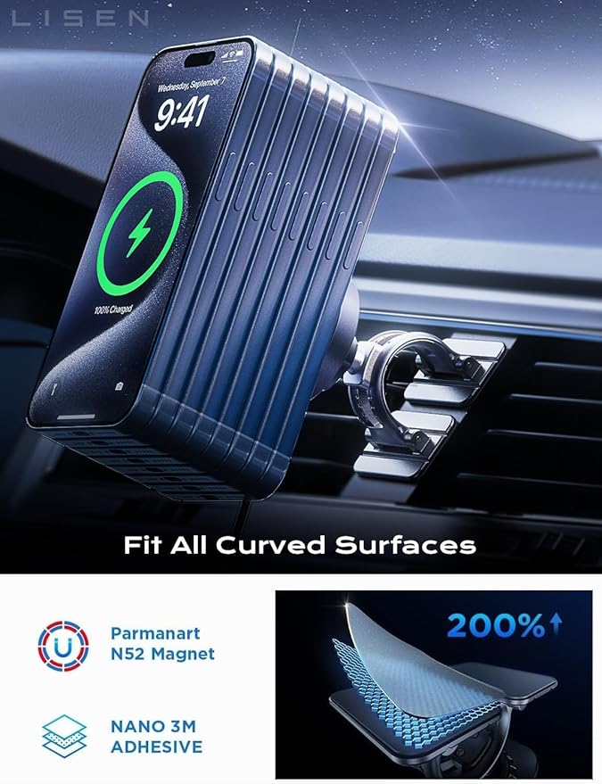 LISEN for 15W MagSafe Car Mount Charger, Magnetic Wireless Car Charger, Dashboard & Air Vent Magnetic Phone Holder for Your Car Phone Holder, Jeep Ford F150 Accessories for iPhone 17-12,Samsung, Pixel
