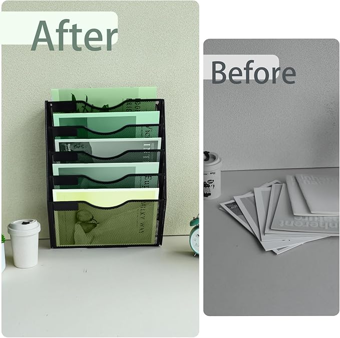 5 Tier Mesh Hanging File Organizer Vertical Wall File Organizer Wall File Holder for Office School Home, Black