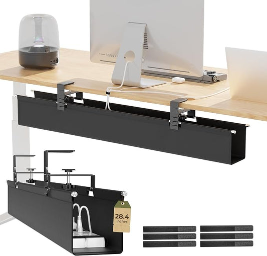 [Upgraded] 28.4" Under Desk Cable Management Tray, Orapoke Cable Management Under Desk No Drill, Large Fabric Cord Hider for Wire Organization, Cord Organizer Supports Up to 30lbs for Office, Home