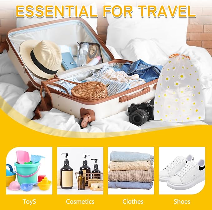 Shoe Bags for Travel, 15.7" x 11.8" Travel Shoe Bags for Packing, Large Waterproof Portable Travel Shoe Storage Bags Travel Essentials Women for and Men (20, Daisy)