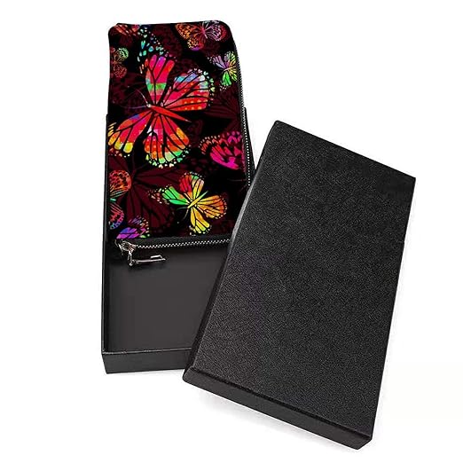 Unisex Zip Around Wallet for Adults Teens Beautiful Watercolor Colorful Butterflies Coin Pouch Cash Pocket PU Leather Wallets Card Holder Organizer Designer Purse with Wristlet Strap