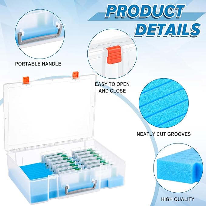 Chunful 1 Pc Name Tag Holder with Case, Foam Name Badge Storage Tray Holds 48 Badges ID Badge Tray Organizer for Desk Classroom Office School, 14 x 10.6 x 4 in (Transparent)