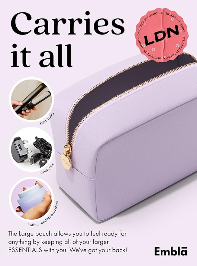 Embla Large Makeup Bag and Waterproof Nylon Travel Toiletry Bag, Large Capacity Cosmetic Zipper Pouch, Lavender
