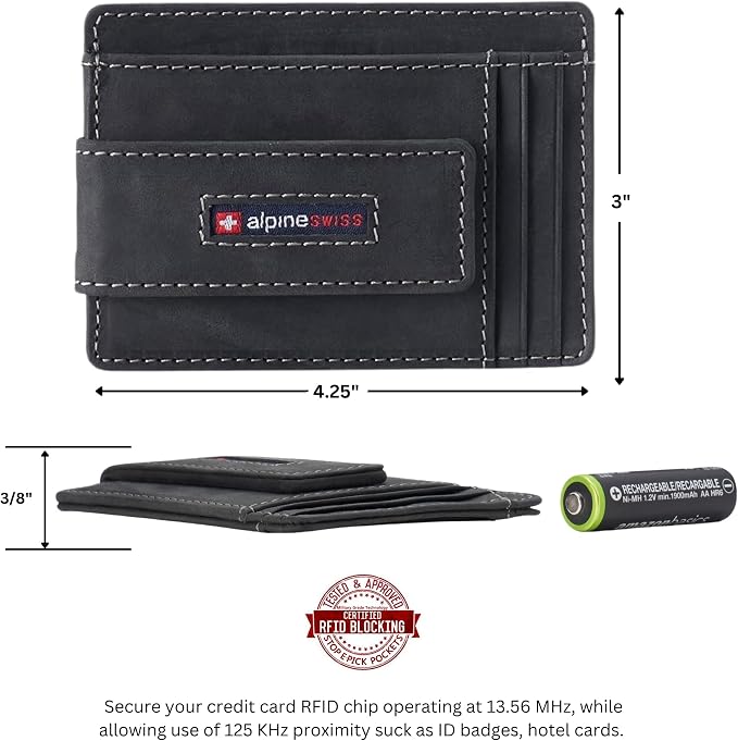 alpine swiss Harper Mens RFID Slim Money Clip Front Pocket Wallet Minimalist Leather ID Card Holder | RFID