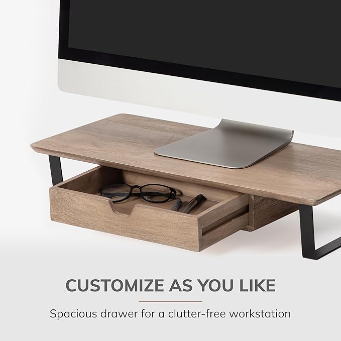 Anji Mountain Monitor Stand - Desktop Organizer & Laptop Riser, Ergonomic Monitor Riser, Space-Saving Monitor Stand for Desk, Durable Construction, Easy Assembly, Ideal for Home & Office,Biscotti