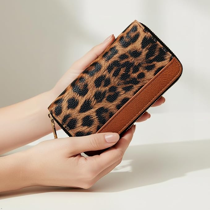 Leopard Animal Print Wallets for Women Large Capacity Cheetah Purse Ladies Credit Card Holder Money Organizers