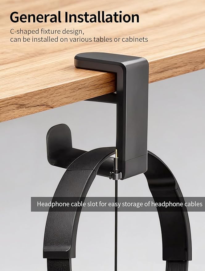 Headphone Hook，Headphone Stand，PC Gaming Headset Holder for Desk，Desk Headphone Hanger，Desk Hook with 360-Degree Adjustable Rotation