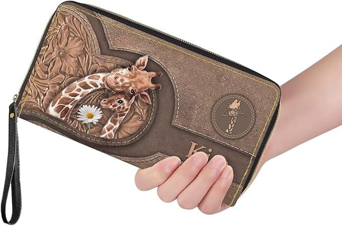 Bulopur PU Leather Wallet for Women Custom Name Small Wallet Purse Giraffe Wristlet Wallets Waterproof Rifd Blocking Cash ID Card Holder Clutch Purses for Shopping Travel Personalized Gifts for Sister