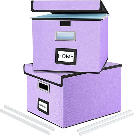 Decorative File Organizer Storage Boxes with Lid, Huolewa Linen Hanging Filing & Storage Box with Plastic Slide for Office/Decor/Home, Universal Hanging Filing Organization Box for Letter/Legal Folder