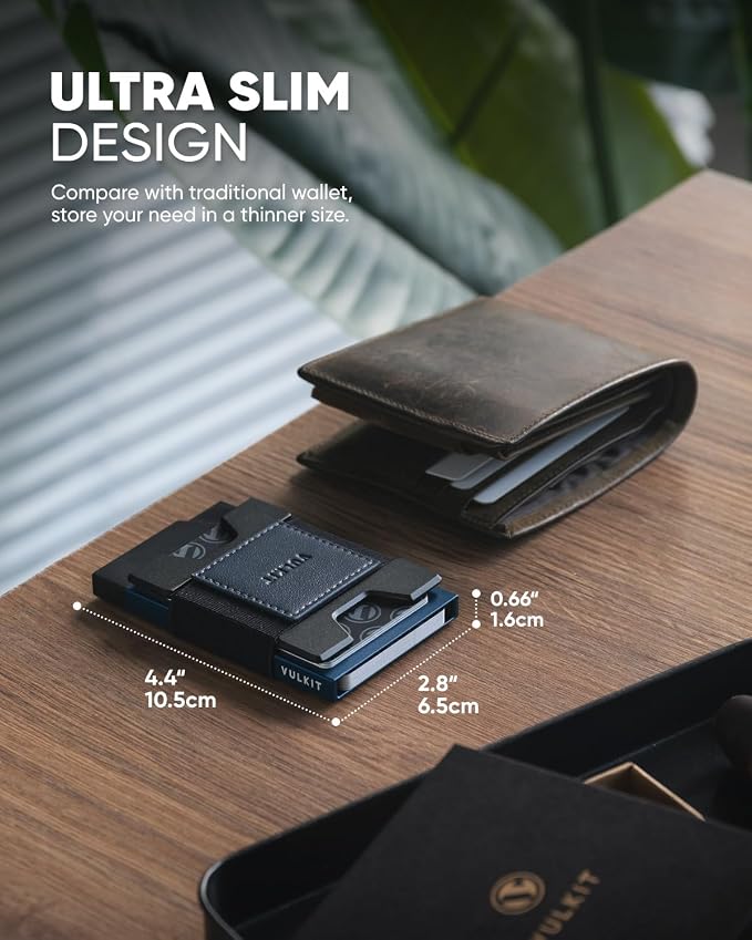 VULKIT Minimalist Pop Up Wallet RFID Blocking Aluminum Credit Card Holder with Expandable Backplate, Holds 12 Cards and Cash for Men and Women Navy