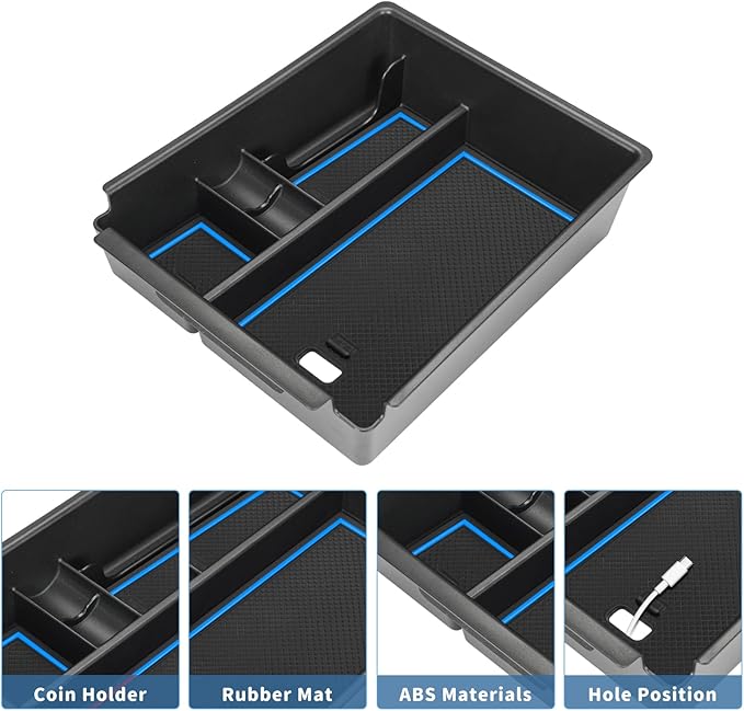 POSAID Center Console Organizer for 2022 2023 2024 Hyundai Santa Cruz Center Console Armrest Tray for 2022 Hyundai Tucson NX4 Storage Box Insert Tray with Coin Holder, Blue Trim