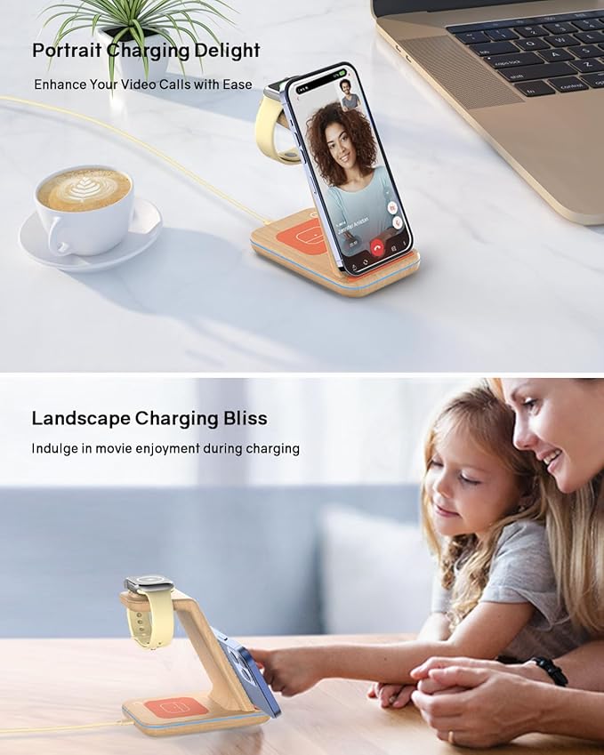 3 in 1 Wireless Charging, Wireless Charger Stand for Multiple Apple Devices, Wireless Charger for iPhone 17 16 15 14 13 12 11 Pro Max XS XR 8, Apple Watch 11 9 8 7 6 SE 5 4 3 2, AirPods 4/3/2/Pro