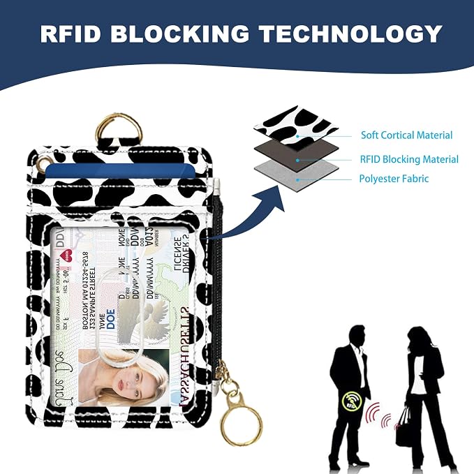 Slim Wallet Credit Card Holder, Black And White Milk Pattern, RFID Wallet Women Cute Small Front Pocket Wallet With Zipper, PU Leather Thin travel RFID Blocking Card Case ID Window ,Ladies Gifts