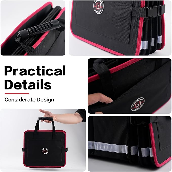 LIBZAKI Car Trunk Organizer,3 Compartments Big Trunk Storage, Large Capacity, Foldable, 95L Heavy Duty Storage Box for Car, SUV, Truck,Jeep, Includes 26L Cooler Bag-Black