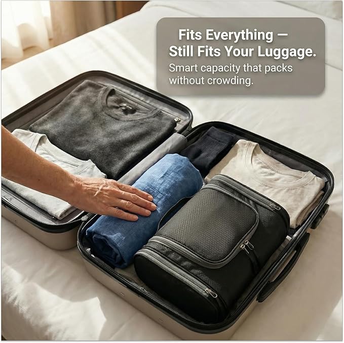 Bago Travel Toiletry Bag for Women and Men - Large Waterproof Hanging Large Toiletry Bag for Bathroom and Travel Bag for Toiletries Organizer -Travel Makeup Bag (Black)