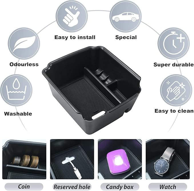 SKTU for 2022 2023 2024 2025 2026 Volkswagen Taos Center Console Organizer 2022 2023 2024 2025 2026 VW Taos Accessories Insert ABS Black Materials Tray Armrest Secondary Storage Box