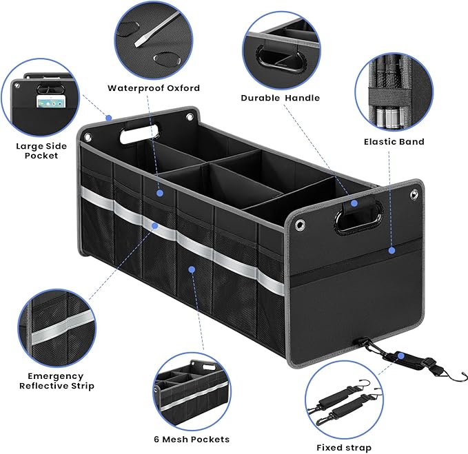winhunt Car Trunk Organizer, Car Storage Organizer, Collapsible Multi Compartment for Car, Suv, Sedan, Truck, 100L, Extra Larger (Black, 100L)