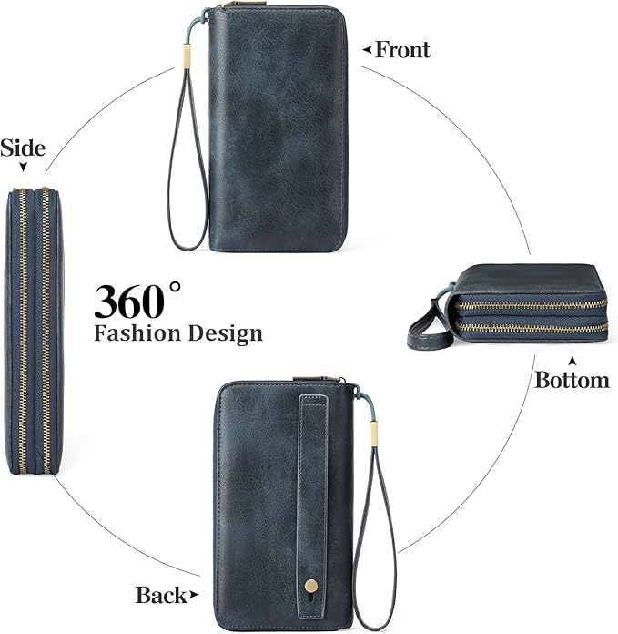 GAEKEAO Wallet for Women Clutch RFID Blocking Wristlet Leather Purse Large Capacity Credit Card Holder with Grip Hand Strap