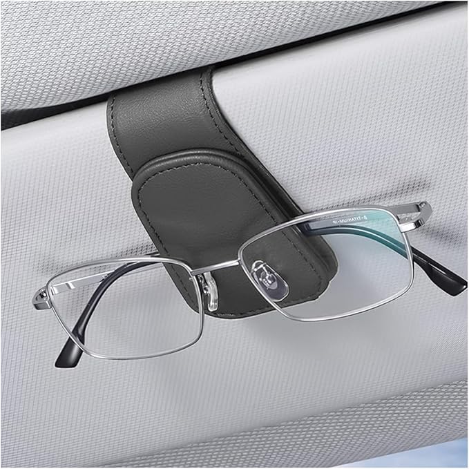 zipelo Sunglasses Holder for Car Sun Visor, Vehicle Magnetic Leather Eyeglass Hanger, Sun Glasses Mount Clip on Visors, Ticket Card Cash Organizer, Auto Interior Accessories (Black, 1 PCS)