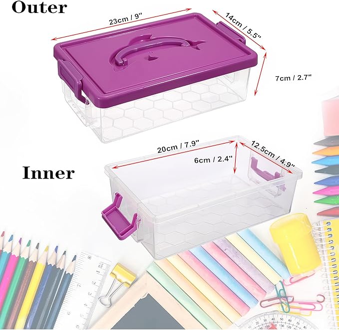 BTSKY 1-Pack Clear Plastic Storage Box with Lid, Stackable Organizer Featuring Easy-Lift Dolphin Design, Multi-Use Portable Container for Home, Craft, Office, Space-Saving with Secure-Clasp, Purple