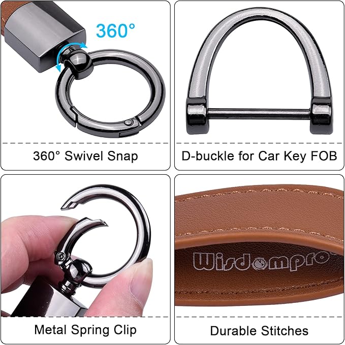 Wisdompro Genuine Leather Car Keychain, Universal Heavy Duty Key Fob Keychain Leather Key Chain Holder for Men and Women
