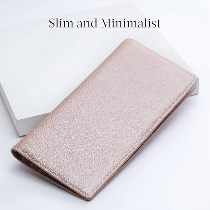 Bveyzi Ultra Slim Thin Leather RFID Blocking Credit Card Holder Bifold Clutch Wallets for Women