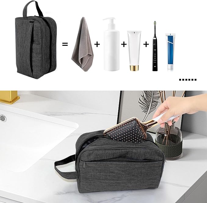 Travel Toiletry Bag - Durable Waterproof Material with Multi-Compartment Organization, Compact Size, Lightweight Portable Hanging Dopp Kit for Toiletries & Travel Accessories (black)