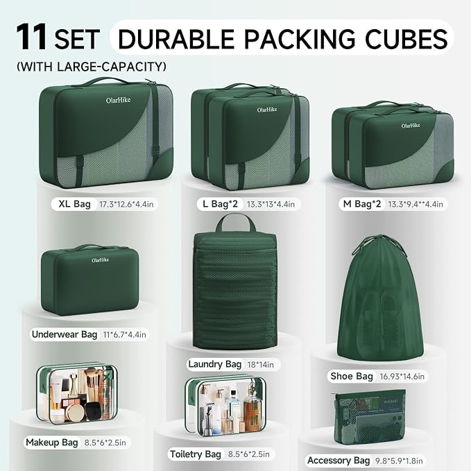 OlarHike 11 Set Packing Cubes for Travel, Gifts for Women Mom,Anti-Tearing Suitcase Organizer with Over 1000 pcs Mesh Holes,Vacation Essentials & Accessories for Cruise Ship