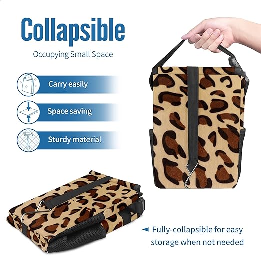 Car Trash Can Leopard Print Wate-rproof Auto Garbage Bag Car Trash Can with Lid Leak-Proof Car Storage Bag Hanging for Headrest Collapsible and Portable with Storage Mesh Pocket
