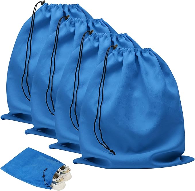 LAKE OF FIRE 4-Piece Travel Shoe Bags for Packing, 17.7" x 13.8" Dustproof Shoe Bags - Flannel Shoe Pouch with Drawstring Closure,Washable & Reusable(Blue)