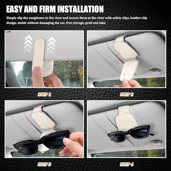 Sunglasses Holders for Car Visor, Sunglass Car Organizer, Leather Magnetic Buckle Sun Visor Sunglass Clip, Car Accessories Ticket Card Clip Sunglasses Mount Fit Truck (Beige, 2PCS)