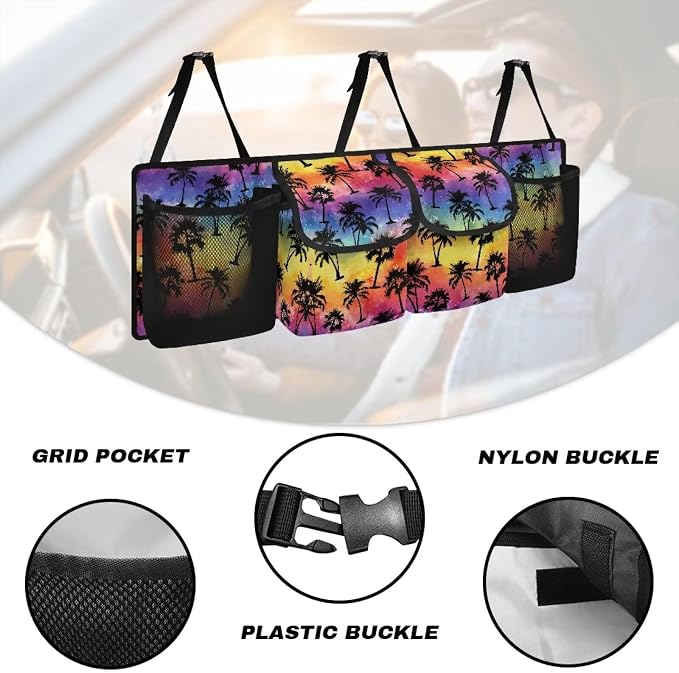 Colorful Palm Car Trunk Organizer Foldable Backseat SUV Organizer Multifunctional Storage Carrying Caddy Tool Tote Bag Storage Bag for Camping