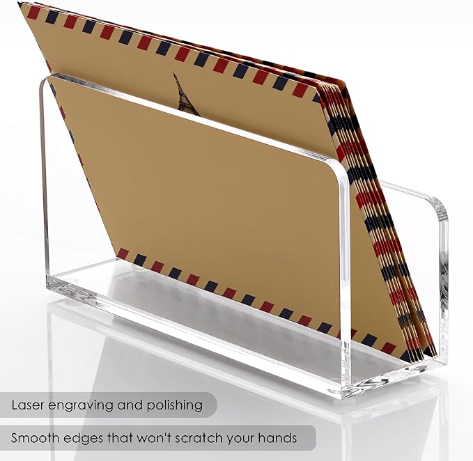 Acrylic Desk Mail Organizer Sorter, Clear Small File Holders, Countertop Letter Envelope Bill Filling Folders Organization, Paper Document Storage Rack for Office,Home, School