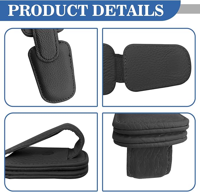 Car Glasses Holders Sun Visor Magnetic Leather Sunglass Holder for Car Suitable for Glasses Car Visor Accessories Universal for Most Car Sun Visor, Black